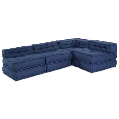 vidaXL Modularni Poufi - Set 4 v indigo tkanini
