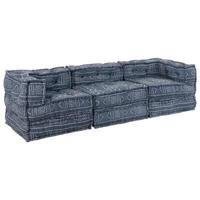 vidaXL 3-sedežni modularni pouf kavč v indigo tkanini