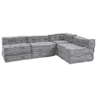 vidaXL 4-sedežni modularni pouf kavč, pretvorljiv, svetlo siva tkanina
