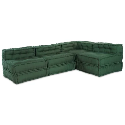 vidaXL Modularni Pouf 4 kosi Zelena Tkanina