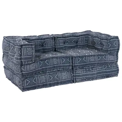 vidaXL 2-sedežni modularni pouf kavč, ki ga lahko zlahka spremeniš, indigo tkanina