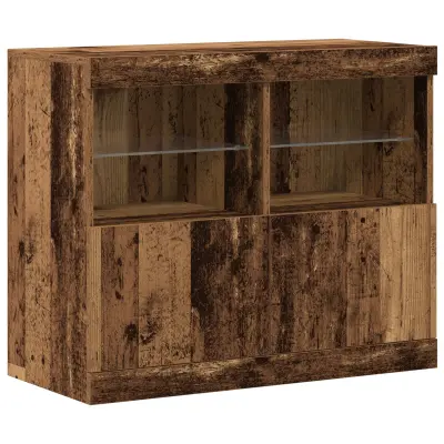 vidaXL stranska omarica z LED lučmi iz starega lesa 81x37x67 cm