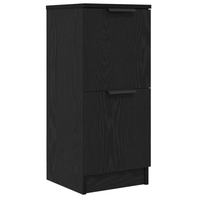 vidaXL Črni hrastov stranski predalnik - 30x30x70 cm, narejen iz inženirskega lesa