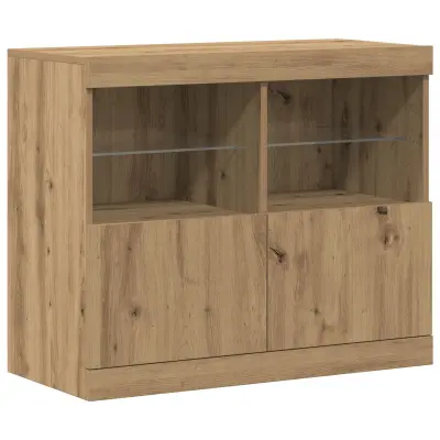vidaXL stranski bife z LED lučmi Artisan hrast 81x37x67 cm