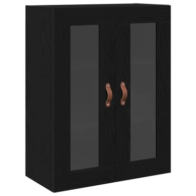 vidaXL Stenski omarica z steklenimi vrati Črni hrast 69,5x34x90 cm