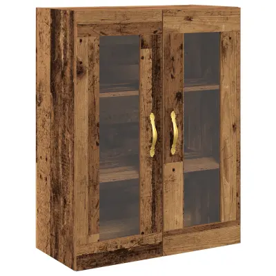 vidaXL Stenski omarica z steklenimi vrati, staro leseno, 69,5x34x90 cm