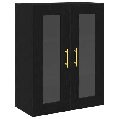 vidaXL Stenski kabinet z steklenimi vrati črni hrast 69,5x34x90 cm