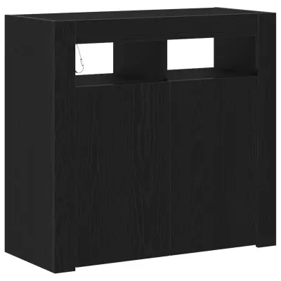 vidaXL Stranski stol s LED lučmi, črn oreh, 80x35x75 cm, inženirski les