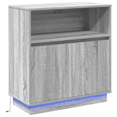 vidaXL Stranska omarica z LED Siva Sonoma 71x34,5x75 cm Inženirski les
