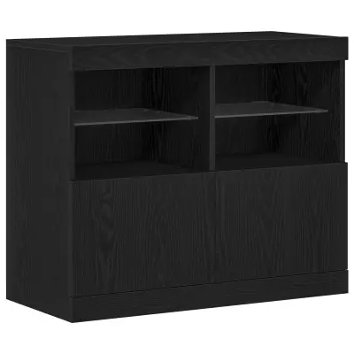 vidaXL Stranska omarica z LED lučmi črn hrast 81x37x67 cm