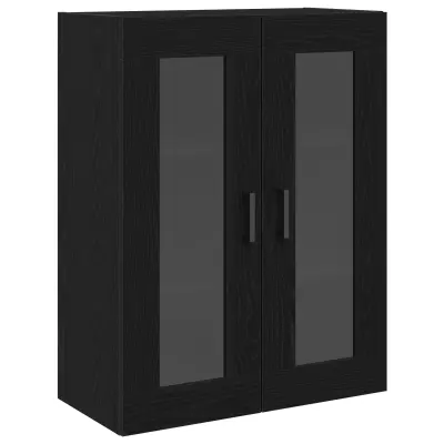 vidaXL Stenska omara s steklenimi vrati Črni hrast 69.5x34x90 cm