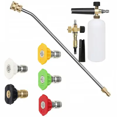 ROSFIX KOMPLET 5 ŠOB ZA TLAČNI ČISTILNIK S HITRIM PRIKLJUČKOM (0°, 15°, 25°, 40°, 60°)+ŠOBA ZA TLAČNI ČISTILNIK 1/4" 34CM UPOGNJENA 30°+LISTILO 1000ML