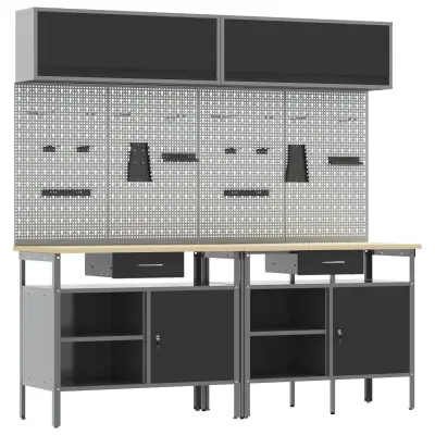 vidaXL set 8 delnih delovnih miz črn jeklo