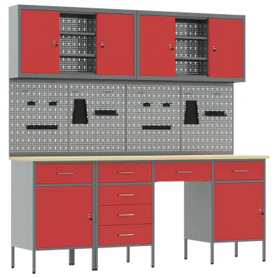 vidaXL 10-delni delovni set rdeče jeklo