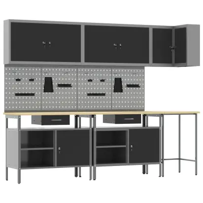 vidaXL Set za shranjevanje orodja, 10 delov, črn, les in kovina