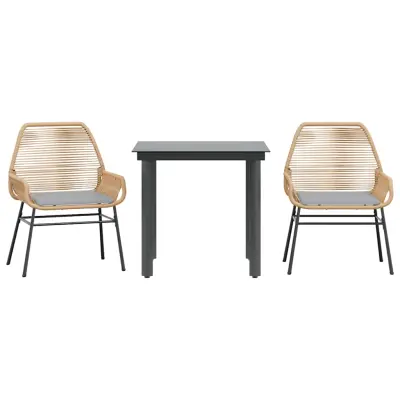 vidaXL Vrtna jedilna garnitura 3-delna z blazinami rjav poli ratan