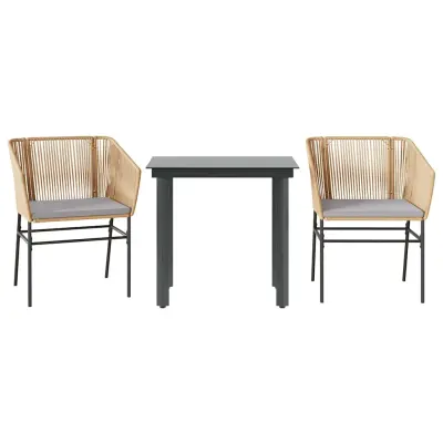 vidaXL Vrtna jedilna garnitura 3-delna z blazinami rjav poli ratan