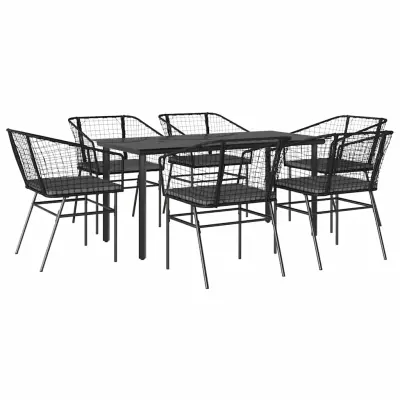 vidaXL Vrtna jedilna garnitura 7-delna z blazinami črn poli ratan