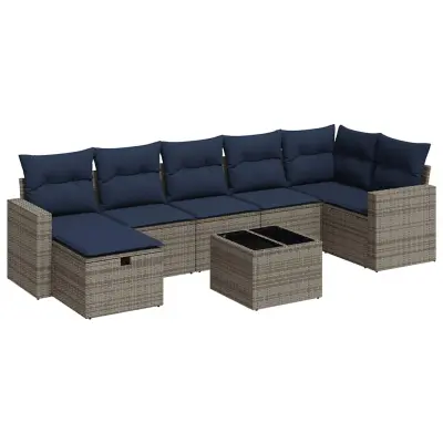 vidaXL Vrtna sedežna garnitura 8-delna z blazinami siv poli ratan