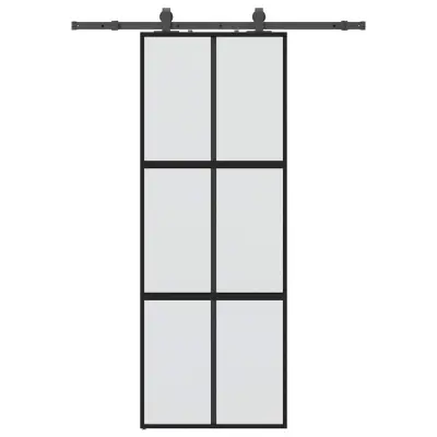 vidaXL Drsna vrata z opremo črna 76x205 cm kaljeno steklo
