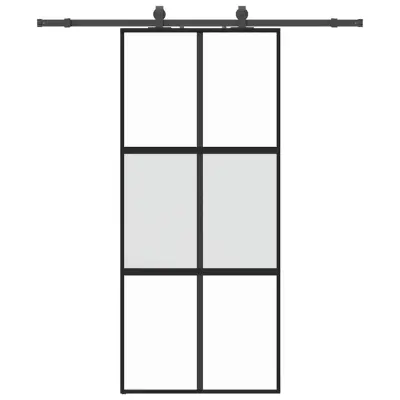 vidaXL Drsna vrata z opremo črna 90x205 cm kaljeno steklo
