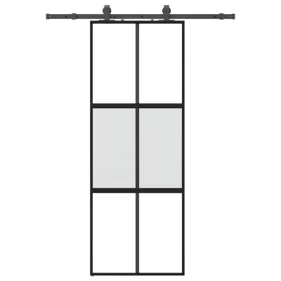 vidaXL Drsna vrata z opremo črna 76x205 cm kaljeno steklo
