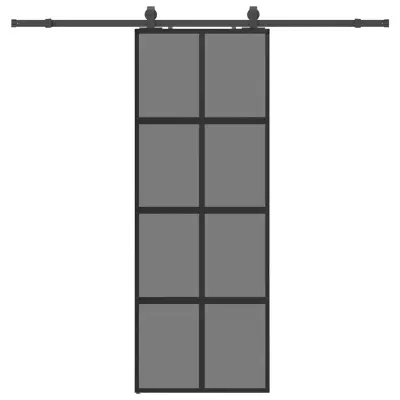 vidaXL Drsna vrata z opremo črna 76x205 cm kaljeno steklo