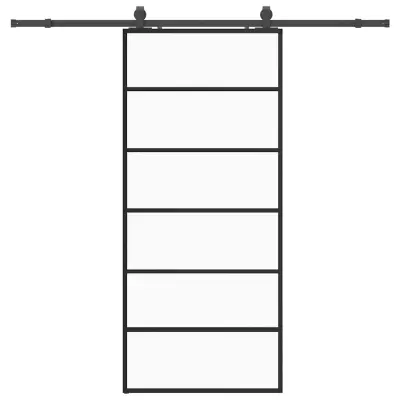 vidaXL Drsna vrata z opremo črna 90x205 cm ESG steklo