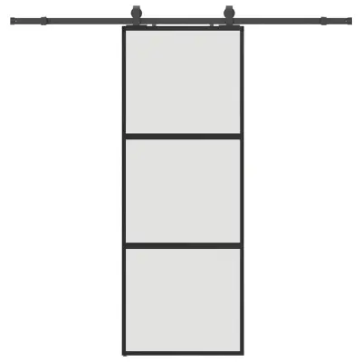 vidaXL Drsna vrata z opremo črna 76x205 cm kaljeno steklo