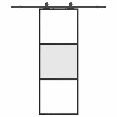 vidaXL Drsna vrata z opremo črna 76x205 cm kaljeno steklo