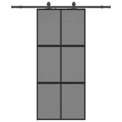 vidaXL Drsna vrata z opremo črna 90x205 cm kaljeno steklo