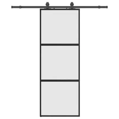 vidaXL Drsna vrata z opremo črna 76x205 cm kaljeno steklo