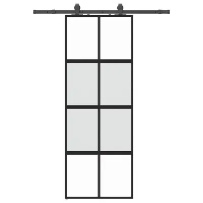 vidaXL Drsna vrata z opremo črna 76x205 cm kaljeno steklo