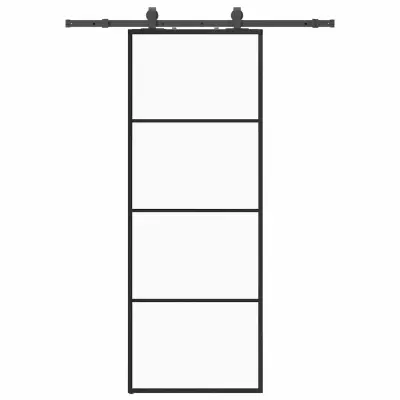 vidaXL Drsna vrata z opremo črna 76x205 cm ESG steklo