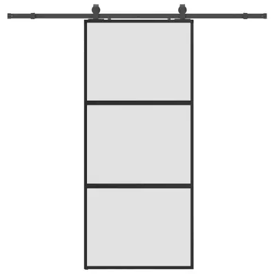 vidaXL Drsna vrata z opremo črna 90x205 cm kaljeno steklo