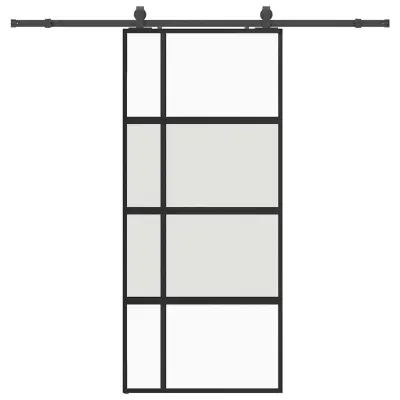 vidaXL Drsna vrata z opremo črna 90x205 cm kaljeno steklo