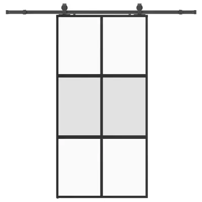 vidaXL Drsna vrata z opremo črna 102,5x205 cm kaljeno steklo
