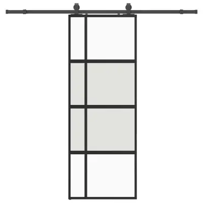 vidaXL Drsna vrata z opremo črna 76x205 cm kaljeno steklo