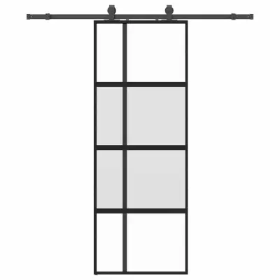 vidaXL Drsna vrata z opremo črna 76x205 cm kaljeno steklo