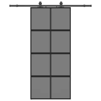 vidaXL Drsna vrata z opremo črna 90x205 cm kaljeno steklo