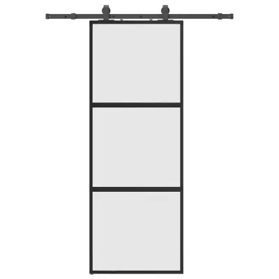 vidaXL Drsna vrata z opremo črna 76x205 cm kaljeno steklo
