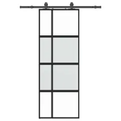 vidaXL Drsna vrata z opremo črna 76x205 cm kaljeno steklo