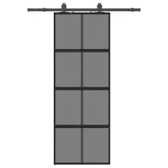 vidaXL Drsna vrata z opremo črna 76x205 cm kaljeno steklo