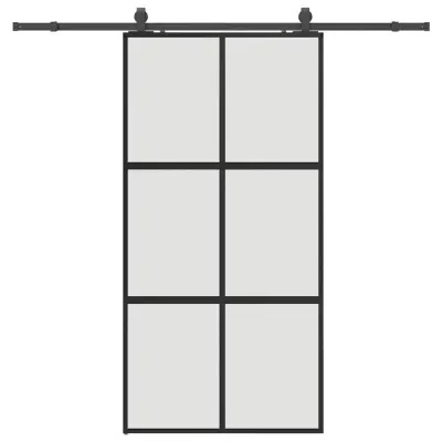 vidaXL Drsna vrata z opremo črna 102,5x205 cm kaljeno steklo