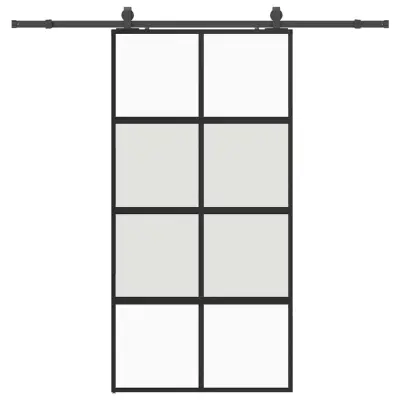 vidaXL Drsna vrata z opremo črna 102,5x205 cm kaljeno steklo