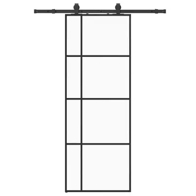 vidaXL Drsna vrata z opremo črna 76x205 cm ESG steklo