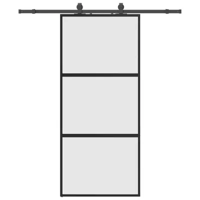 vidaXL Drsna vrata z opremo črna 90x205 cm kaljeno steklo