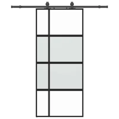 vidaXL Drsna vrata z opremo črna 90x205 cm kaljeno steklo