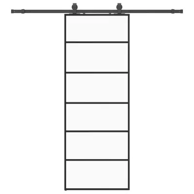vidaXL Drsna vrata z opremo črna 76x205 cm ESG steklo