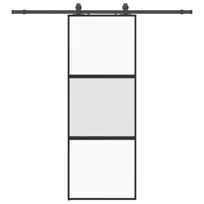 vidaXL Drsna vrata z opremo črna 76x205 cm kaljeno steklo